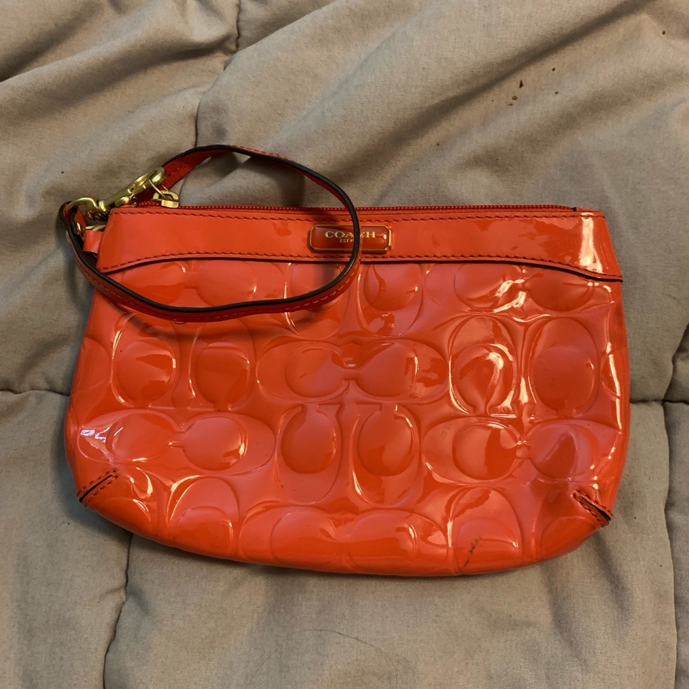 Coach patent leather Coral wristlet